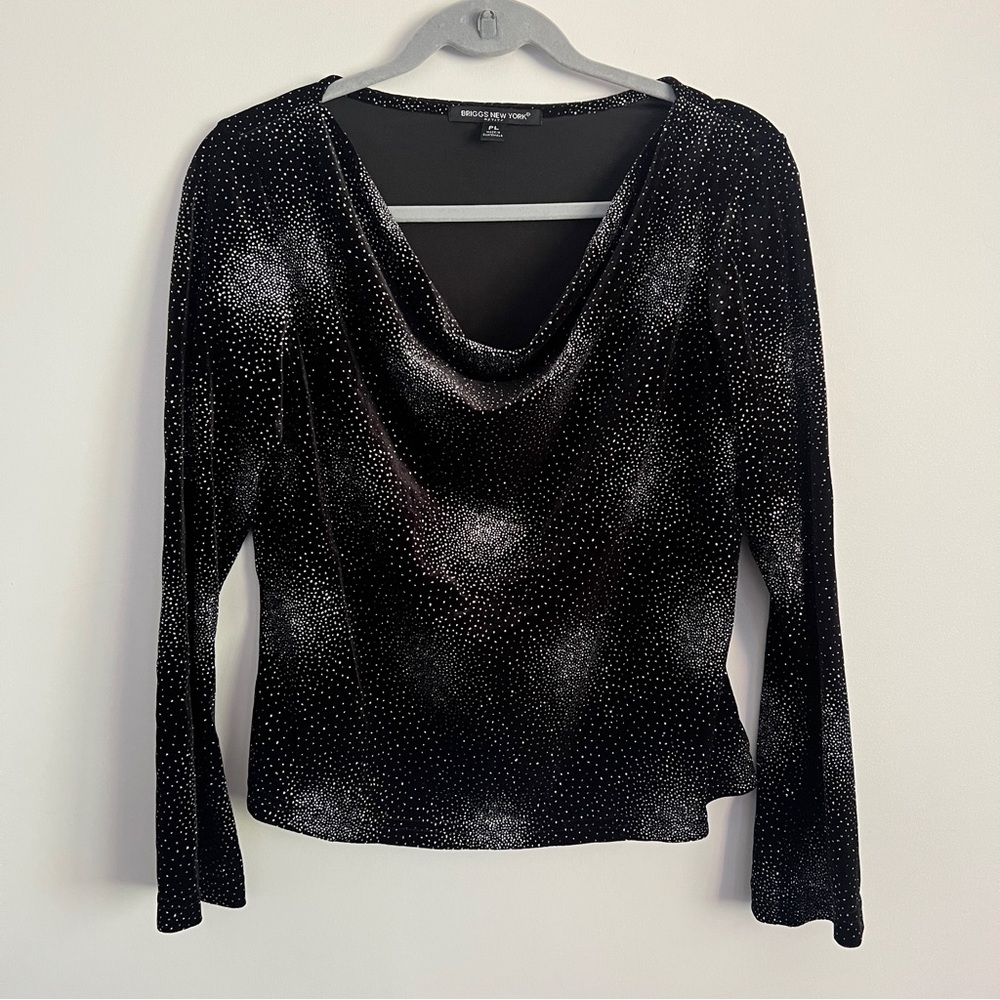 Y2K Whimsigoth Shimmer Sparkle Cowl Neck Velour Long Sleeve Top Size Petite L - Picture 2 of 8